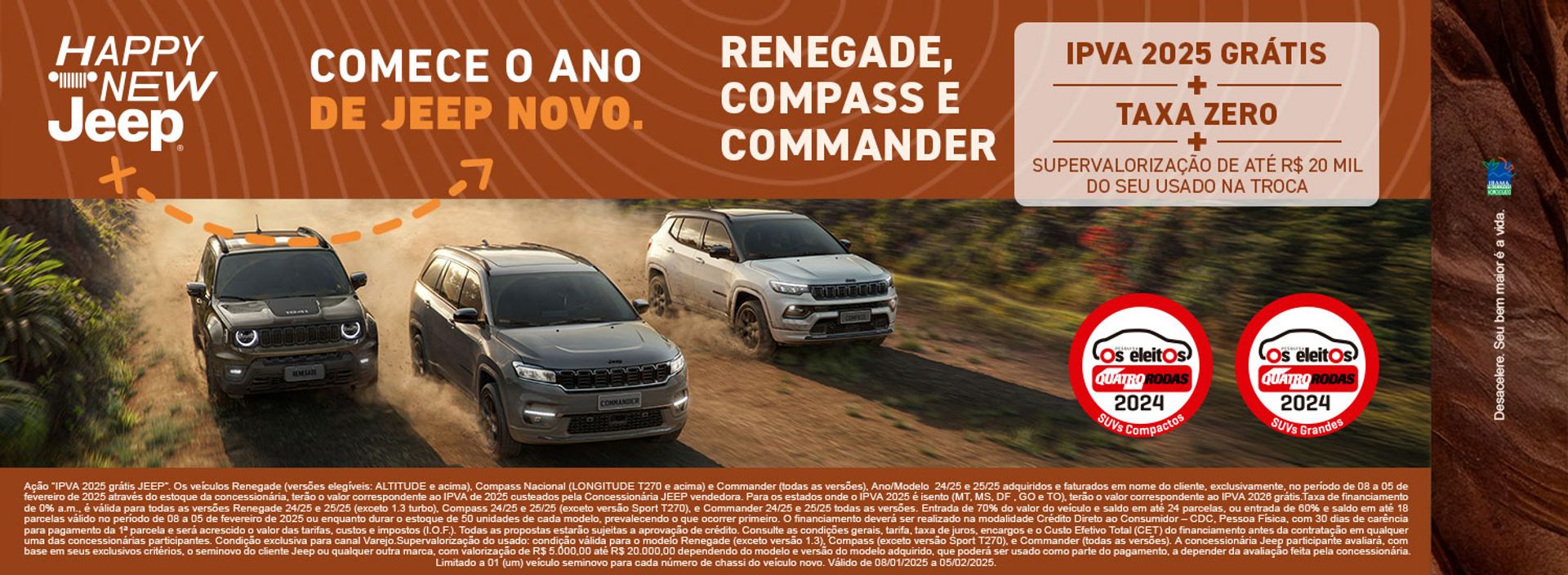 Comece o ano de Jeep novo - Commander, Compass e Renegade - IPVA 2025 Grátis + taxa zero + supervalorização de até 20mil do seu usado na troca	